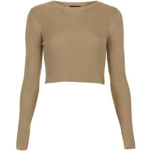 Topshop camel tan ribbed crop knit top us4